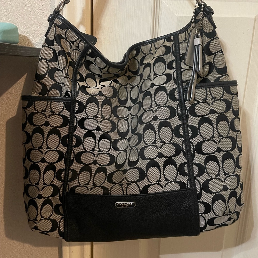 Coach Black and Gray Patterned Shoulder Bag